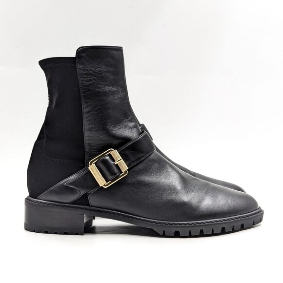 Stuart Weitzman Wmn City Buckle Stretch Panel Black Buckle Ankle Dress Boots 9 - Picture 5 of 10